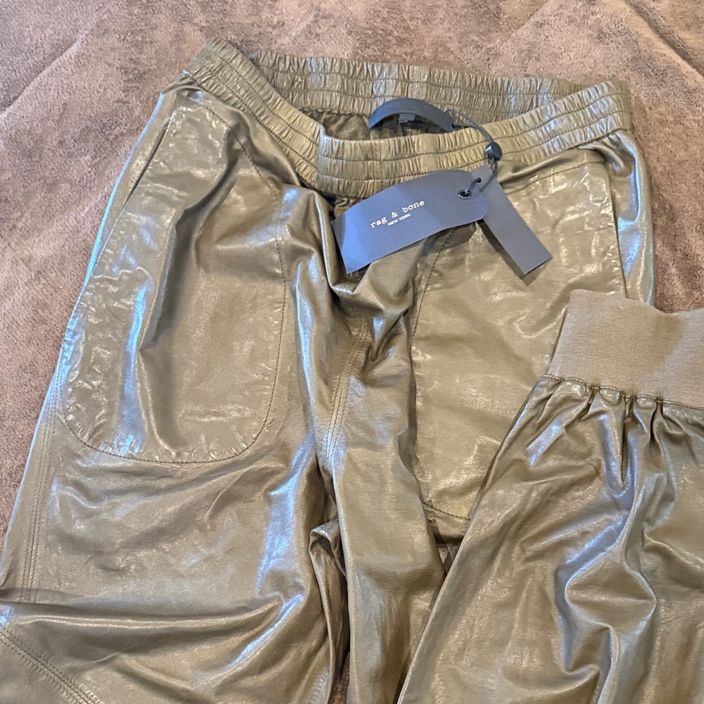 rag & bone Shiny Olive Coated Joggers
